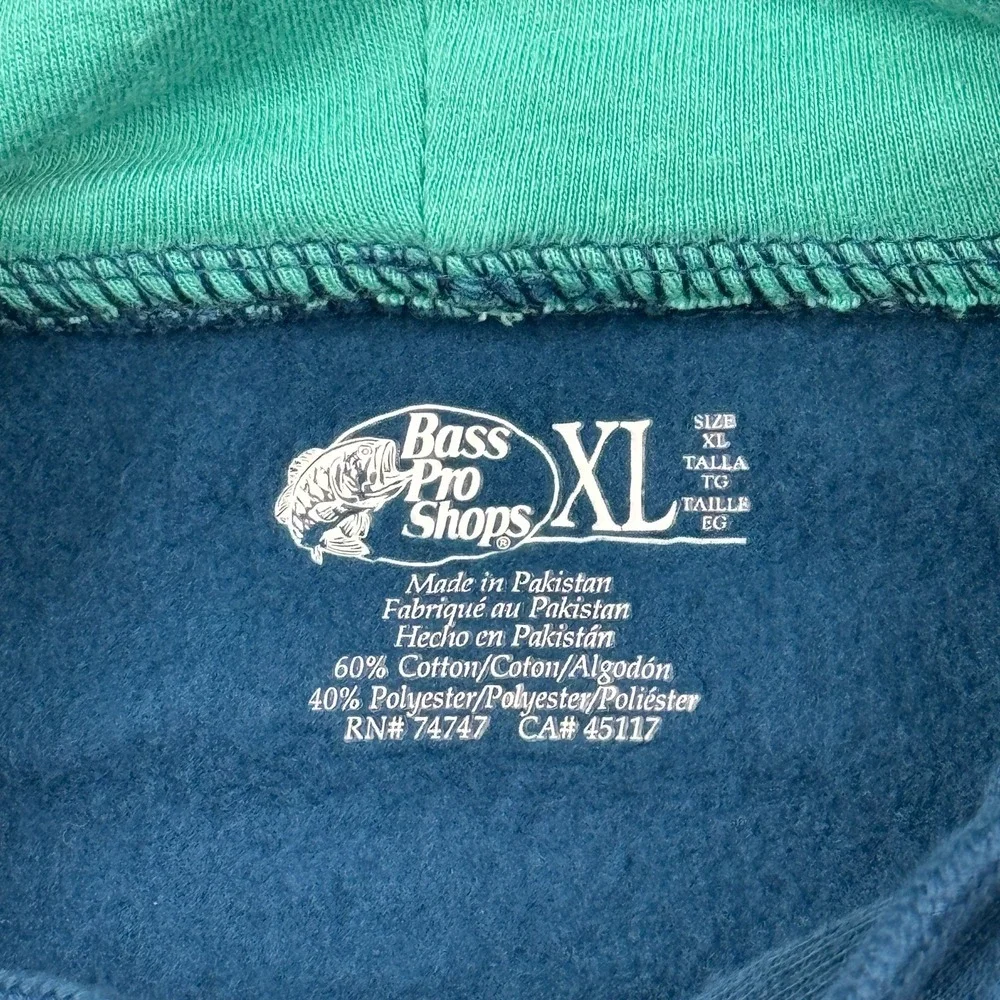 Bass Pro‎ Shops Hoodie Mens XL Blue Pullover Sweatshirt Fleece Graphic Outdoor